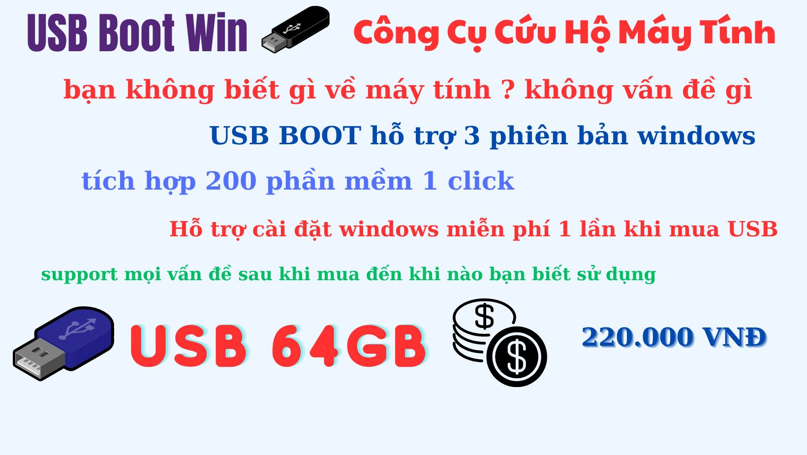 USB cài win đa năng cứu hộ máy tính dễ dàng